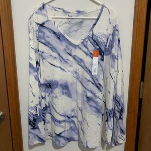 NWT EVRI Long Sleeve Purple/White V-Neck Tshirt 3X